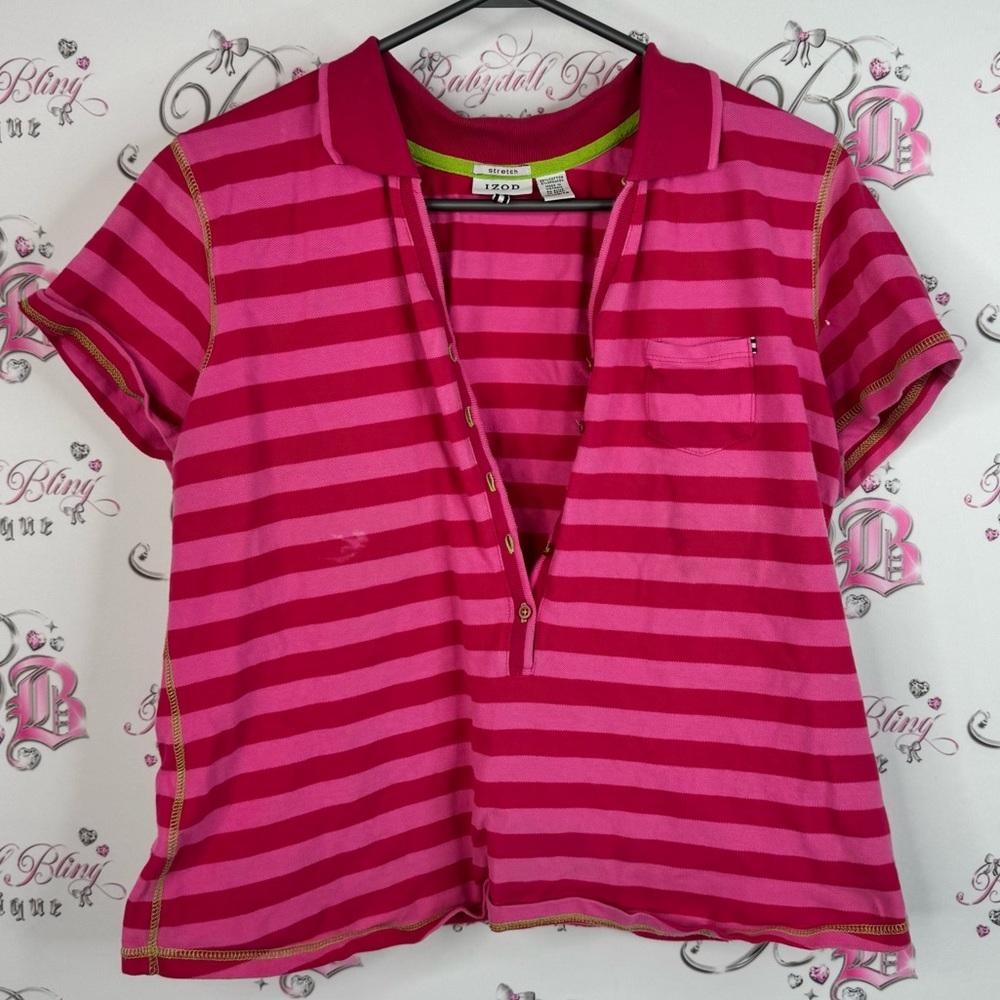 Izod stretch cropped shirt lime green stretch Fuchsia and Pink Striped Top